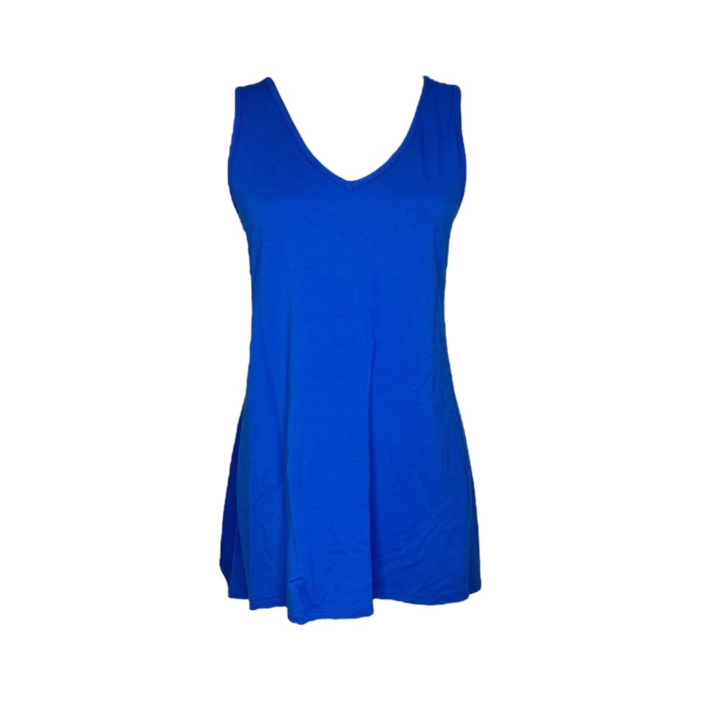 Women's V-Neck Blue Bamboo Tunic Size L Tank Top Sleeveless Casual Compli-K NWT